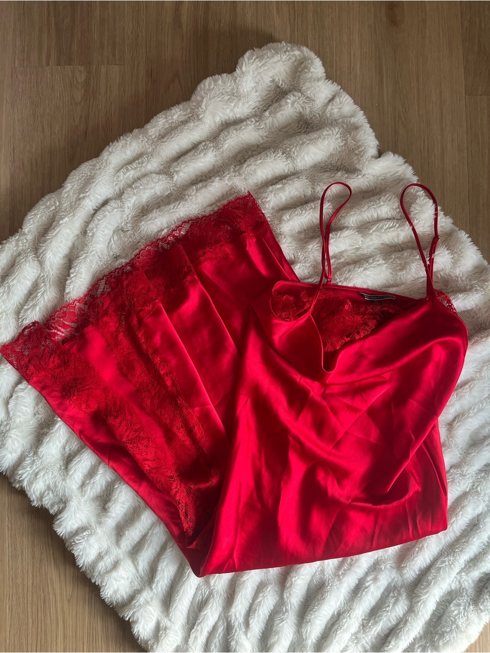 Victoria's Secret Red Satin Lace-Trim Maxi Slip